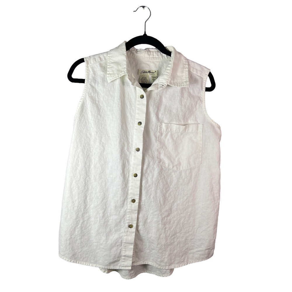 Eddie Bauer Linen Blend Sleeveless Shirt 90s Women's L Coastal Grandmother